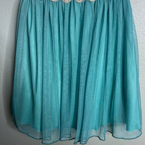 Jodi Kristopher Party Dress Cream Teal Lace Bodice Mini Short Juniors 1 - Picture 5 of 11